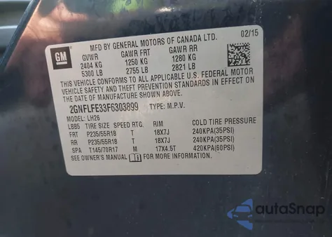 2015 Chevrolet Equinox 1Lt from USA, damaged, VIN 2GNFLFE33F6303899